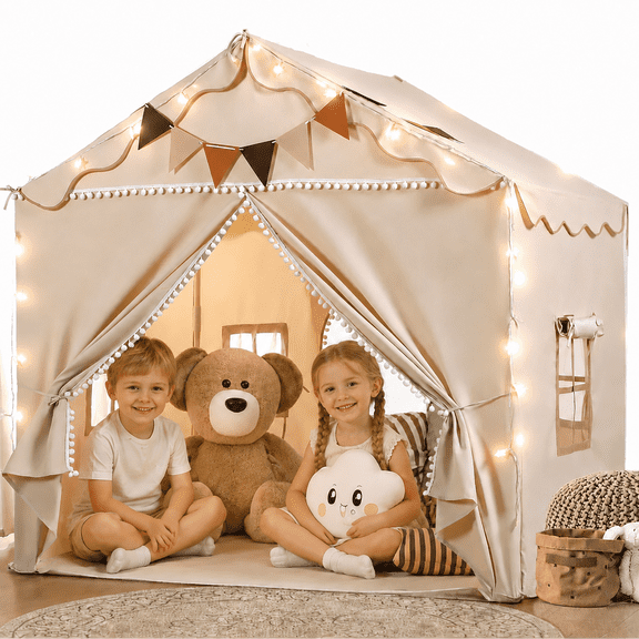 JoyStone Kids Play Tent with Mat, Toddler Tent with Star Light, Bunting Flag, Large Kids Playhouse for Indoor Outdoor, Toy Gift for Boys Girls, 51"x 39"x 53"