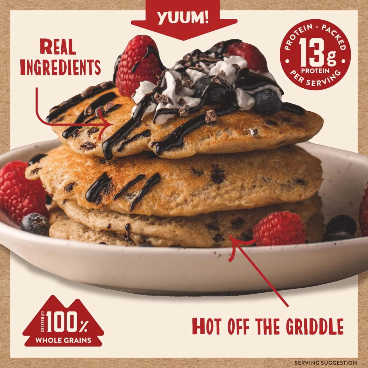 (6 pack) Kodiak Protein-Packed Power Cakes Chocolate Chip Pancake and Waffle Mix, 18 oz Box