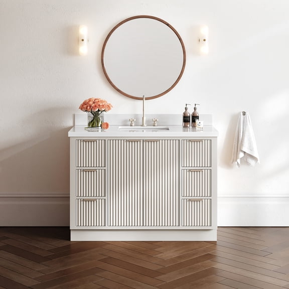 ARIEL Milan 49 Inch Single Rectangle Sink Bathroom Vanity with Pure White Quartz Countertop 1.5 Inch in Warm White