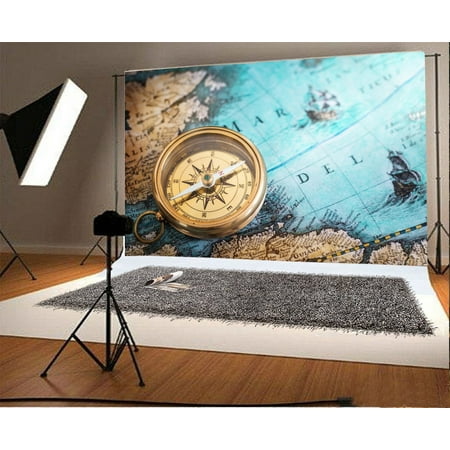 Image of GreenDecor 7x5ft Compass Backdrop Voyage Map Sailing Marine Photography Background Children Kids Shooting Video Studio Props