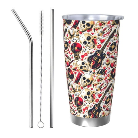 

Lukts Guitar Skull rock for 20OZ Car Cup Stainless Steel Direct Drinking Straw Thermos Cup Suitable for Office Travel and Car-Straw Three-piece Set