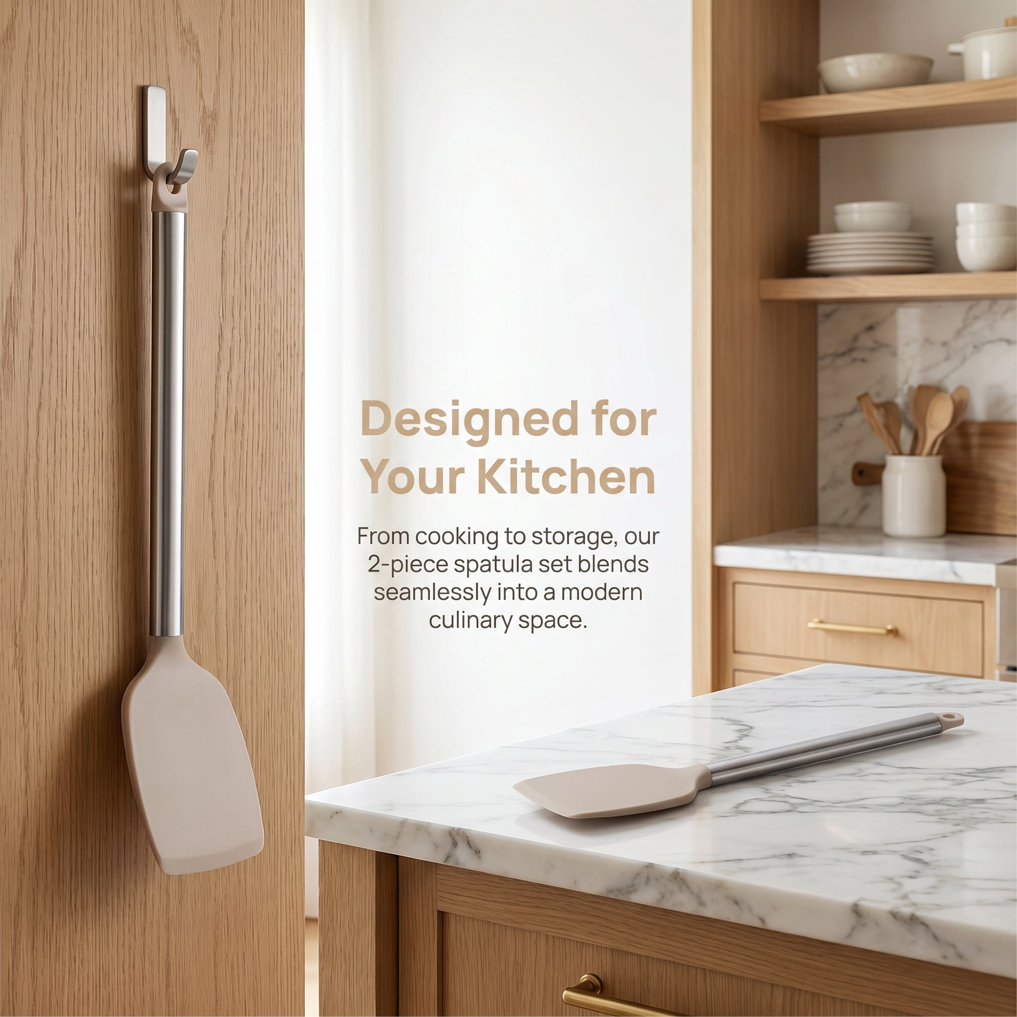 Unique Bargains Silicone Spatula Set, Kitchen Utensils with Rubber Tips Khaki 13.4x3 in