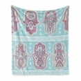 thumbnail image 1 of Hamsa Soft Flannel Fleece Throw Blanket, Bohemian Style Pattern with Open Hamsa Hands Ornate Mandala Theme Art Boho Print, Cozy Plush for Indoor and Outdoor Use, 50" x 60", Blue Pink, by Ambesonne, 1 of 6