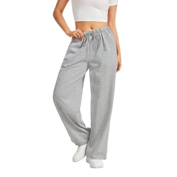 TEMOFON Womens Wide Leg Sweatpants with Pockets High Waisted Elastic Drawstring Lounge Pants Loose Fit Straight Leg Casual Palazzo Pants