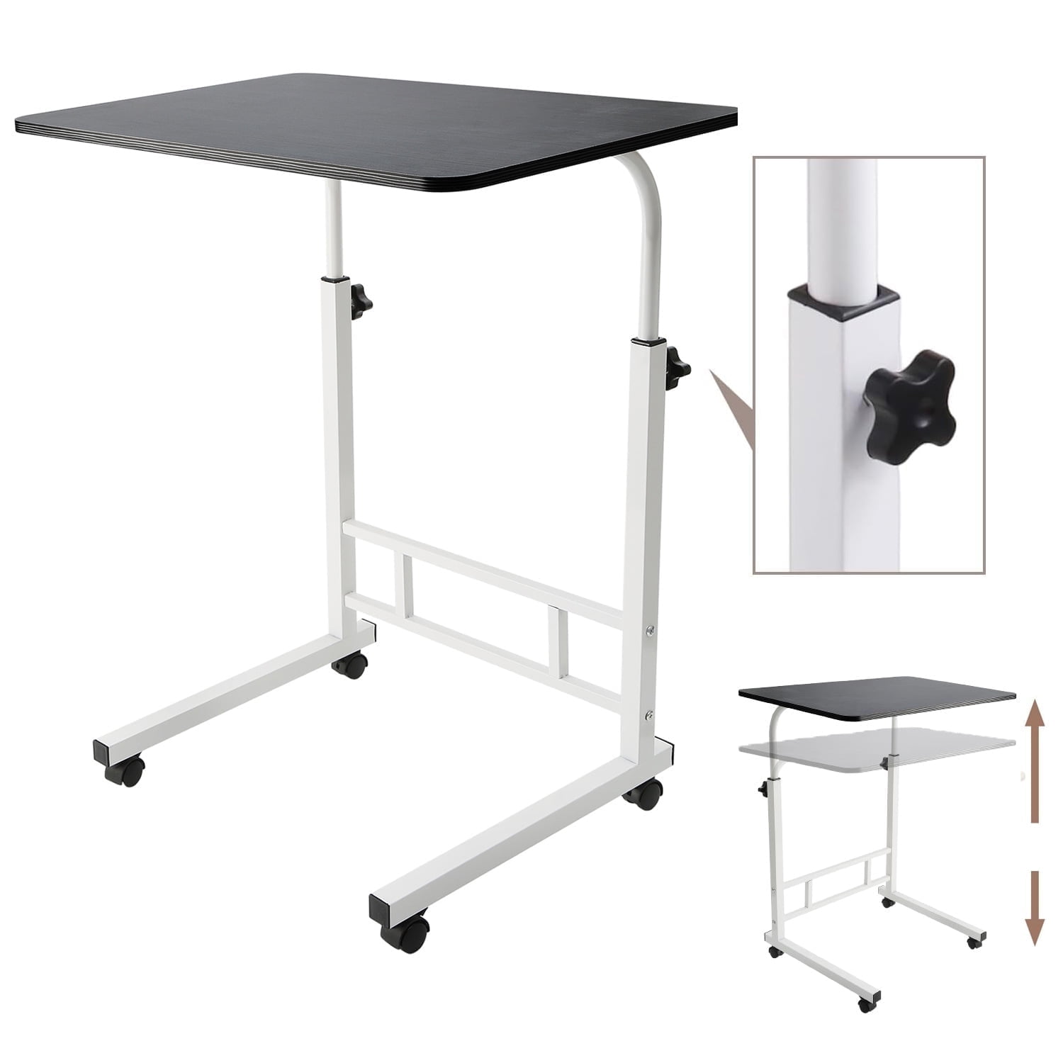Adjustable Overbed Bedside Table with Wheels , Mobile TV Dinner Tray Slide Table for Bed Sofa Tray, 23.6" Wide, Adjustable Height, C-Shaped