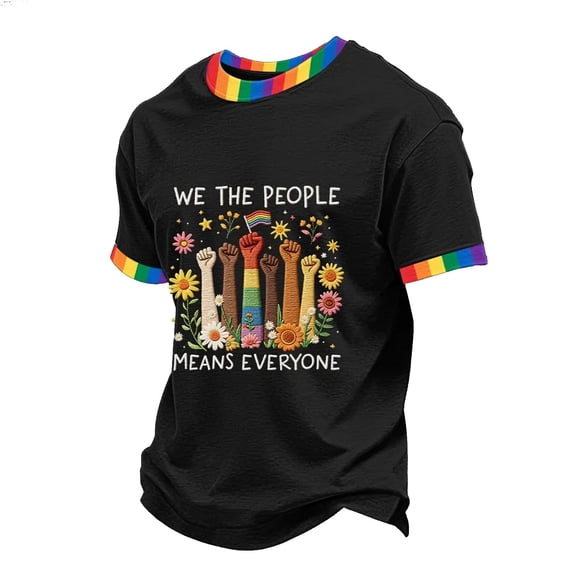 Pride Month T-Shirt, Rainbow LGBTQ Support Gay Pride Casual Short Sleeve Tee