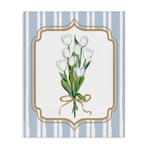 White Tulip Bouquet & Stripes Canvas Wall Art, design by Adonna Ebrahimi