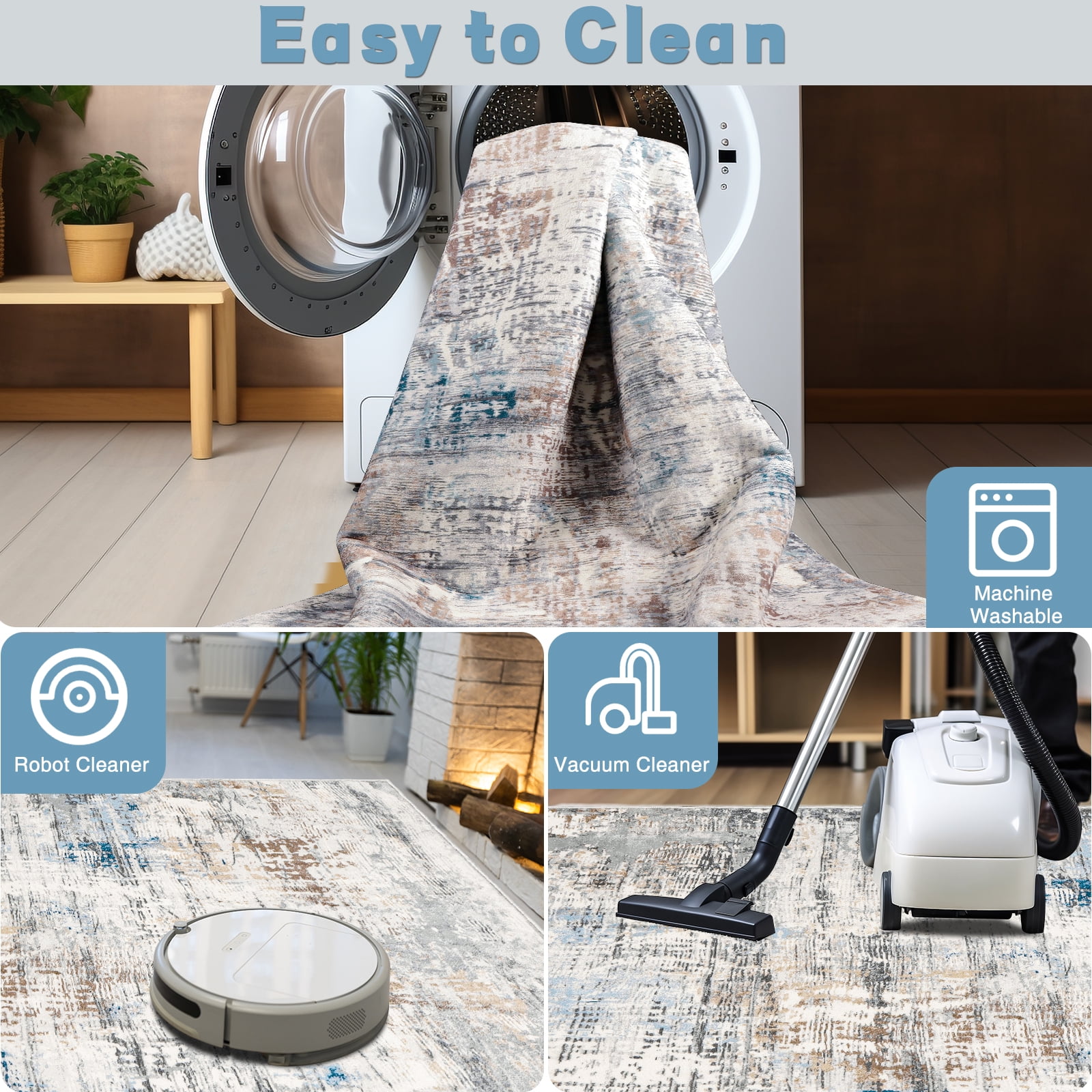 5.3x8ft Area Rug for Living Room Washable Rug for Bedroom Kitchen Dining Room Rugs Non-Slip Home Decor Carpet Faux Wool Rug Morden Art Ultra Soft Area Rug