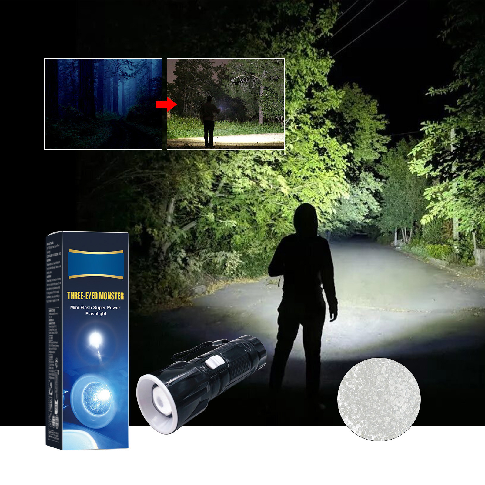 Strong Light Flashlight Purpose Long Range Portable Bright Home Mini ...