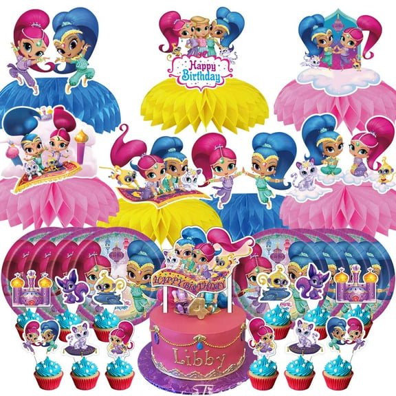 Shimmer and Shine Party Supplies Decor Plates Fans Decorations Honeycomb Centerpieces Cake Toppers
