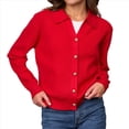 thumbnail image 1 of Suéter de Cuello de Solapa para Mujer, Chaqueta de Punto con Botones y Abertura Frontal, Cárdigan de Larga con Botones Rojo L, 1 of 7
