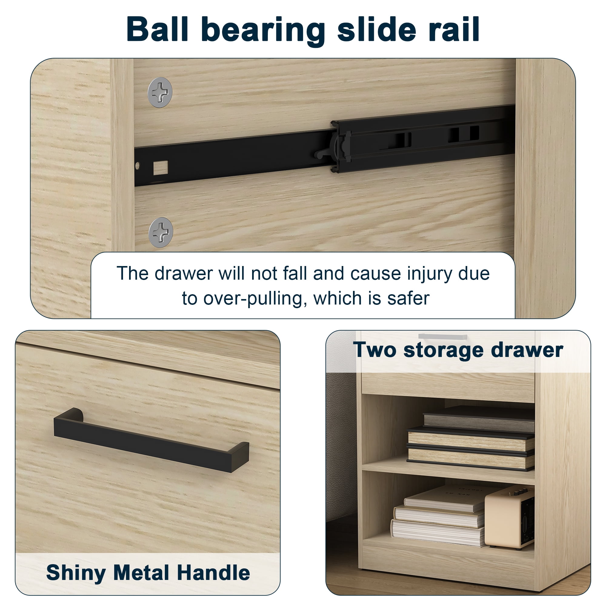 Demi Bonn 18.9" Side Table with Fast Charging Station USB C Cable Fast Charging, Wood End Table Nightstand with Drawer and Shelf for Living Room, Beige