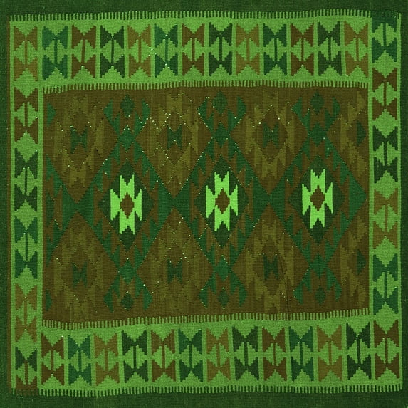 Ahgly Company Indoor Square Oriental Green Traditional Area Rugs, 4' Square