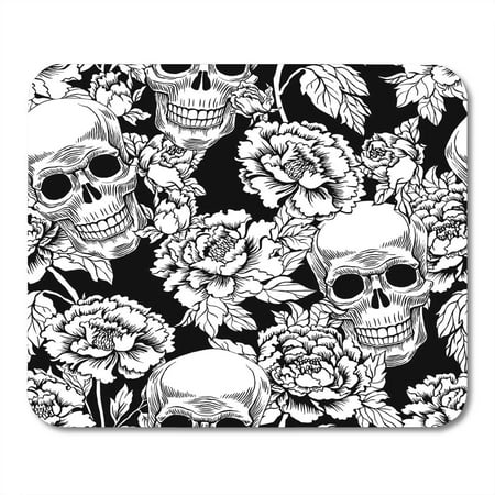 SIDONKU Scroll Black Rose with Skull Flowers Peony Gold Tattoo Style Grunge Rock and Roll Design Dead Anatomy Mousepad Mouse Pad Mouse Mat 9x10