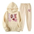 thumbnail image 2 of Feancey Sweatsuit for Women Trendy Love Heart Print Hoodies and Jogging Sweatpants Matching Set Valentines Day Cute 2 Piece Lounge Sets Beige XL, 2 of 6