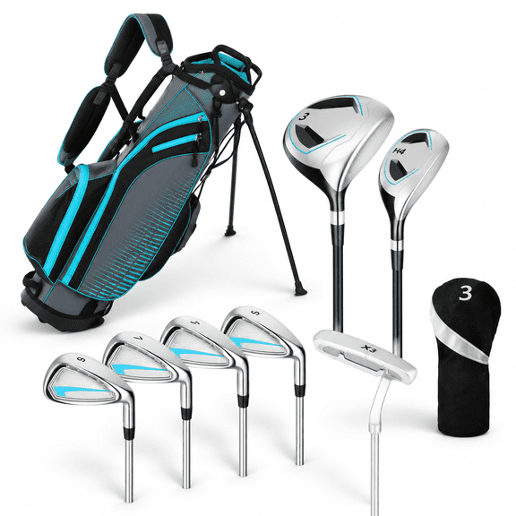 Light Blue Women Left Hand 8-Piece Complete Golf Club Set for Beginner Golfers