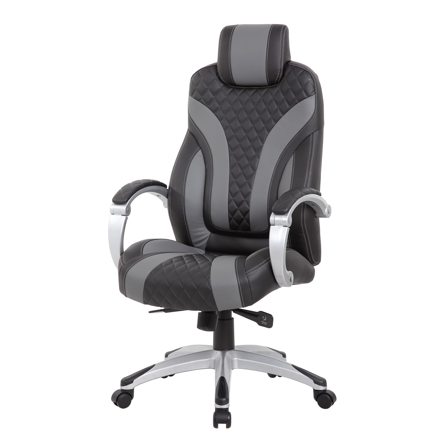 Boss Office Products Hinged Arm Executive Chair - Black, Gray Vinyl Seat - Black, Gray Vinyl Back - 5-star Base - Armrest - 1 Each