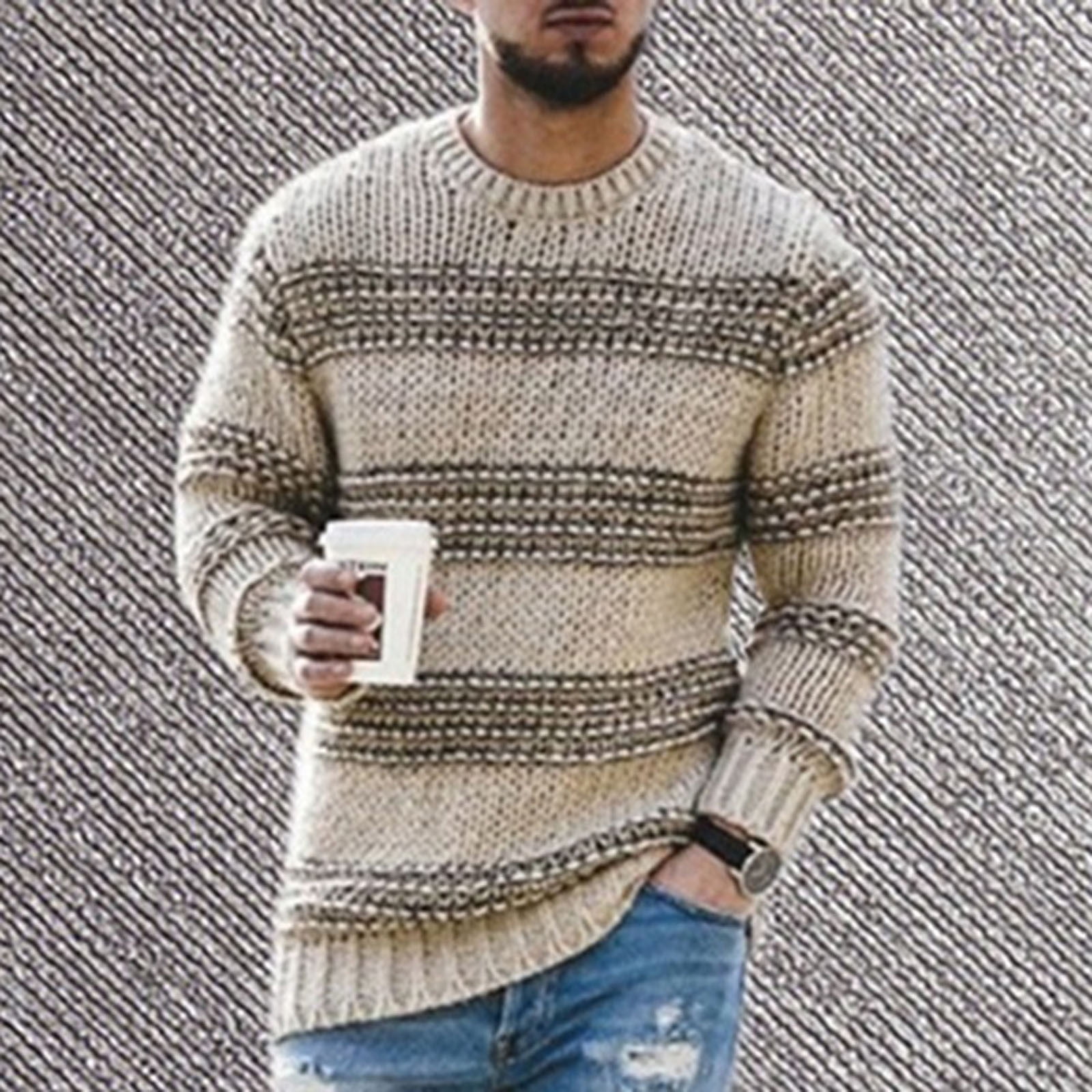 FITORON Men's Knitted Sweater Crew Neck Elegant Long Sleeve Pullover