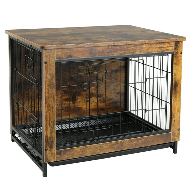 LAZY BUDDY Dog Crate Furniture, Side End Table, Rustic Brown Dog Cage