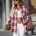 thumbnail image 6 of Towmus Womens Button Down Flannel Shirts Plus Size Fashion Long Sleeve Plaid Shackets Business Casual Blouse Tops, 6 of 9