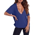 thumbnail image 6 of Womens Sexy Deep V Neck T-Shirts Summer Short Sleeve Tops Casual Loose Plus Size Fit Basic Tees Summer Womens Tops Sky Blue L, 6 of 6