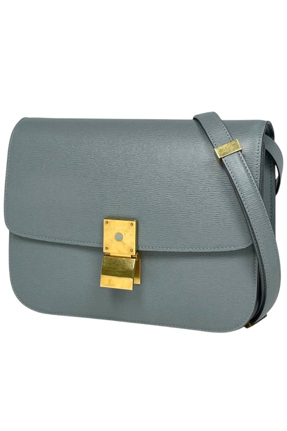 Pre-Owned Celine Classic Box Medium Shoulder Bag, Leather, Blue, Women's