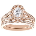 thumbnail image 2 of 14K Rose Gold Oval Solitaire Diamond Flower Halo Engagement Ring Bridal Set 1 CT, 2 of 6