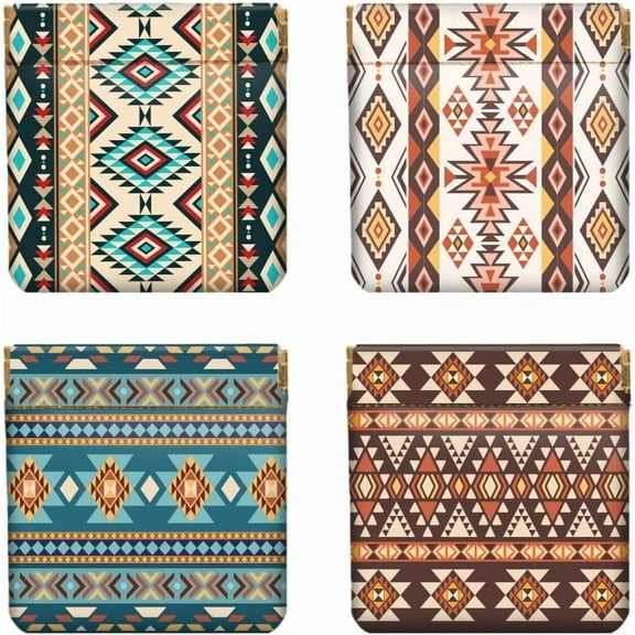 4Pcs Small Leather Squeeze Coin Purse for Women-and Aztec Pattern Waterproof Durable Change Pouch Mini Money Wallet Best Gift for Adult Girls