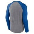 thumbnail image 3 of Men's Fanatics Heather Gray/Heather Blue St. Louis Blues Goal Crease Raglan Tri-Blend Long Sleeve T-Shirt, 3 of 3