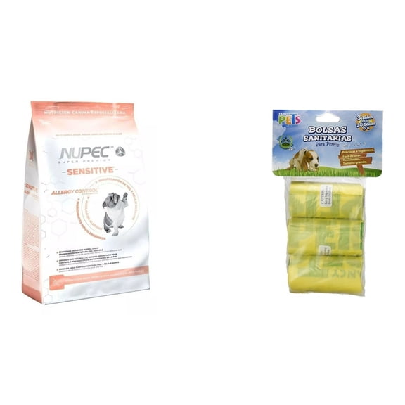 Paquete Nupec sensitive 15 kg + 60 bolsas sanitarias fancy pets