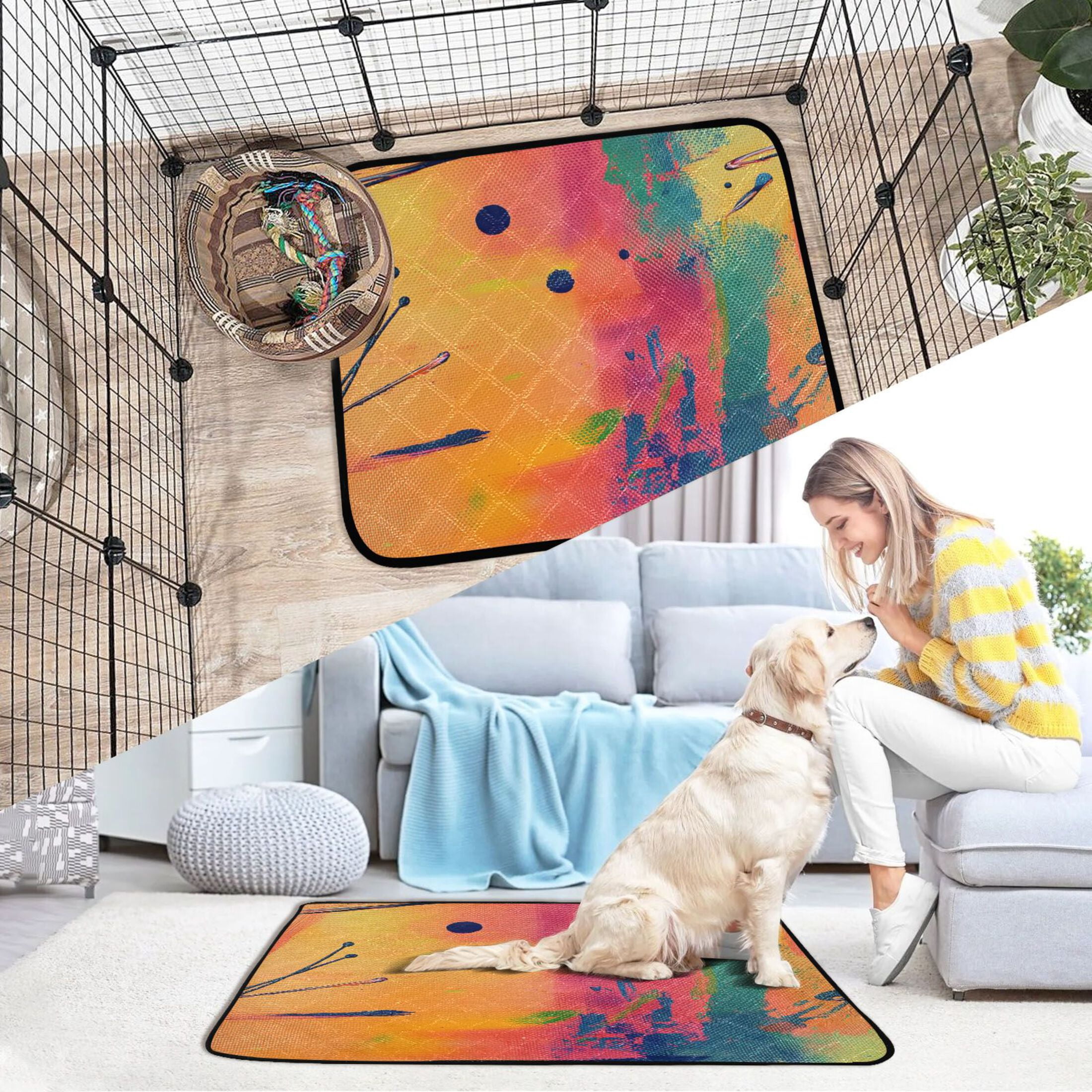 Washable Pet Pee Pads with Super Absorbent Reusable Training Pads for Dogs & Cats Abstract Painting with Bold Brushstrokes