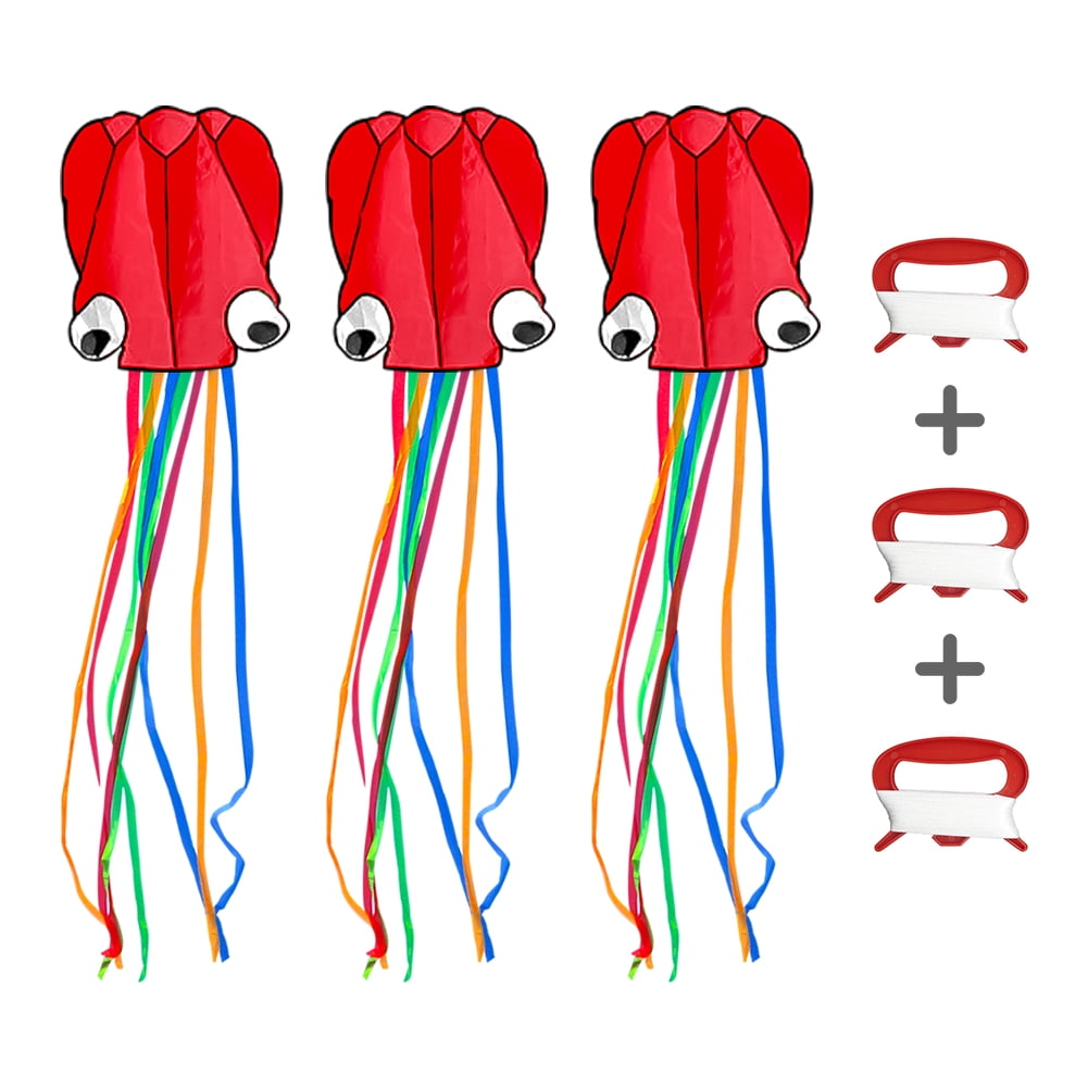 Kepooman 3 PCS Outdoor Large Octopus Kite with Long Colorful Tail, 27.55" * 157.48", Red Kepooman 3 PCS Outdoor Large Octopus Kite with Long Colorful Tail, 27.55" * 157.48", Red