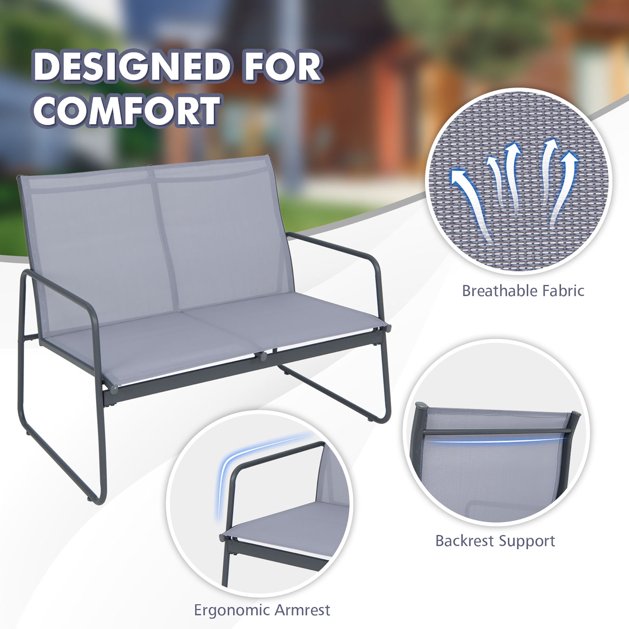 Costway 4-Piece Metal Patio Furniture Chat Set Outdoor Conversation Table Garden