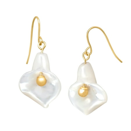 Natural Mother-of-Pearl Flower Drop Earrings in 14kt Gold