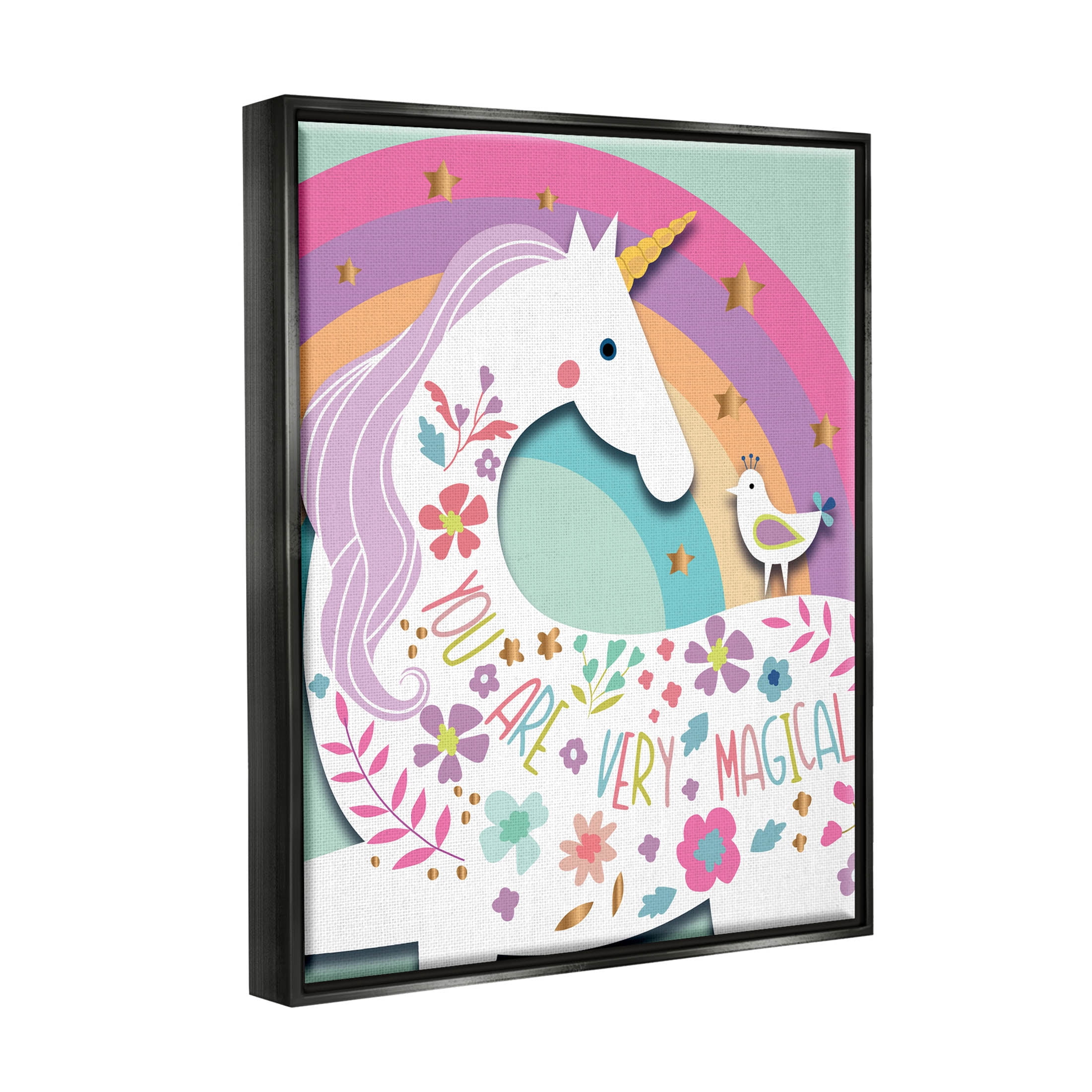 Stupell Industries You Are Very Magical Unicorn Graphic Art Jet Black Floating Framed Canvas Print Wall Art, Design by Andrea Jasid Grassi