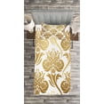 thumbnail image 3 of Ambesonne Damask Quilted Bedspread Set 2 Pcs, Ombre Abstract Floral, Twin Size, Caramel and Pale Yellow, 3 of 3