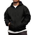 thumbnail image 2 of Mens Full Zip Hooded Sweatshirt Big Size Casual Hoodie Jacket Multi Pocket Athletic Outerwear Black 2XL, 2 of 7