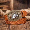 thumbnail image 3 of Vjnyvs Horse Head Snap Buckle Belt, Western Cowboy Waistband for Jeans and Dresses, 3 of 7