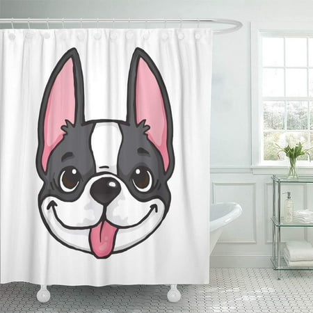 KSADK Baby Cartoon Drawing of Black and White Boston Terrier's Face File Puppy Animal Best Shower Curtain Bath Curtain 66x72