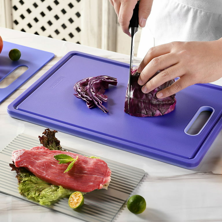 Linoroso Cutting Boards Set for Kitchen Included Defrosting Tray for Frozen  Meat, Plastic Cutting Board Dishwasher Safe - Bordeaux Red 