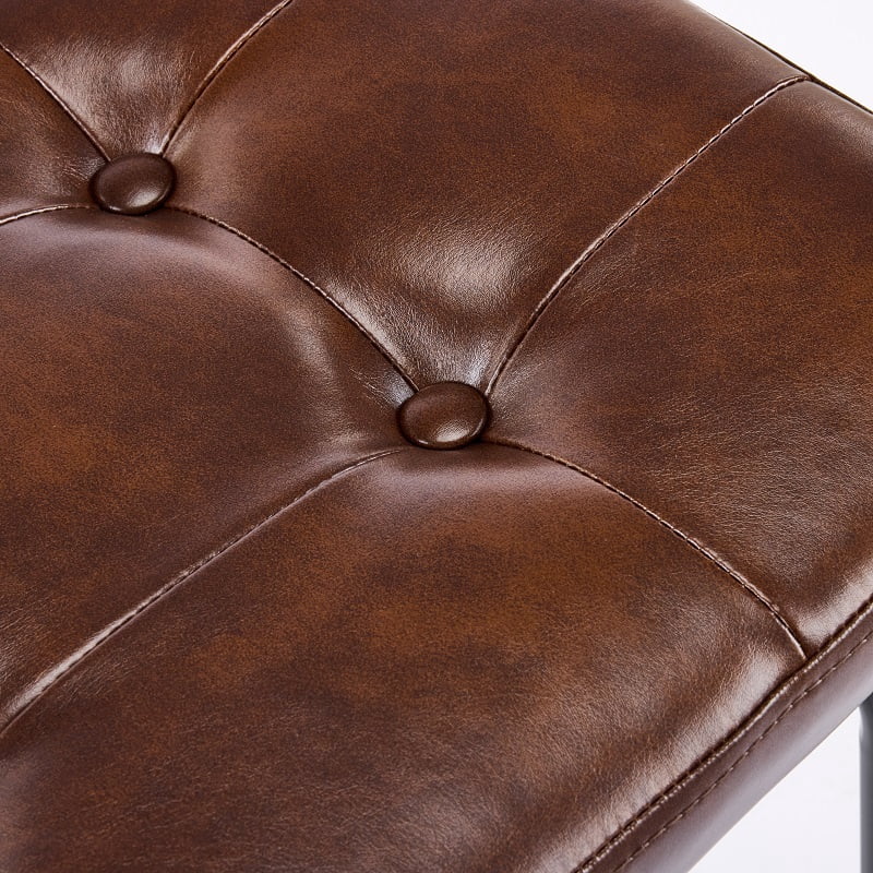 3-Piece 24-Inch Tufted Faux Leather Saddle Counter Stools with Metal Legs, Dark Brown