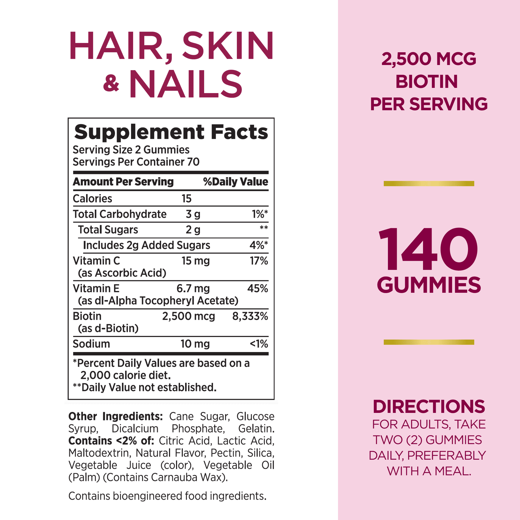 Nature's Bounty Hair Skin and Nails Vitamins With Biotin, Gummies, 140 Ct - image 3 of 10