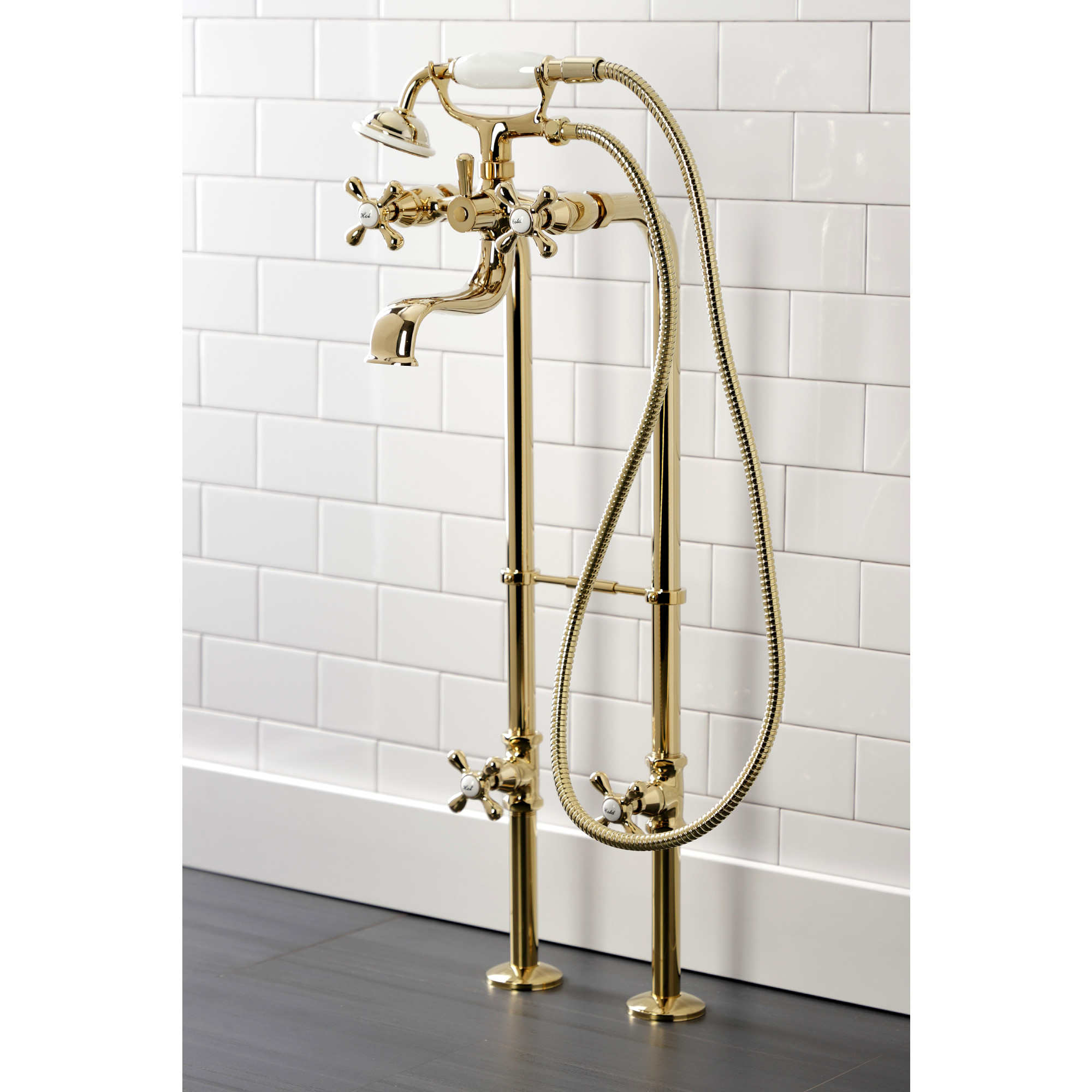 Kingston Brass CCK226K2 Kingston Freestanding Clawfoot Tub Faucet Package with Supply Line, Polished Brass