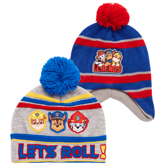 Nickelodeon Boys' Winter Hat - 2 Pack Paw Patrol Pom Pom Beanie (4-7)