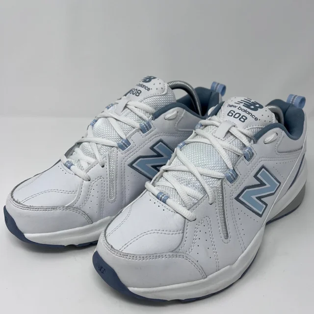 New Balance 608 Training Shoes Comfort Cushioned White Blue Mens 8.5 Womens 10