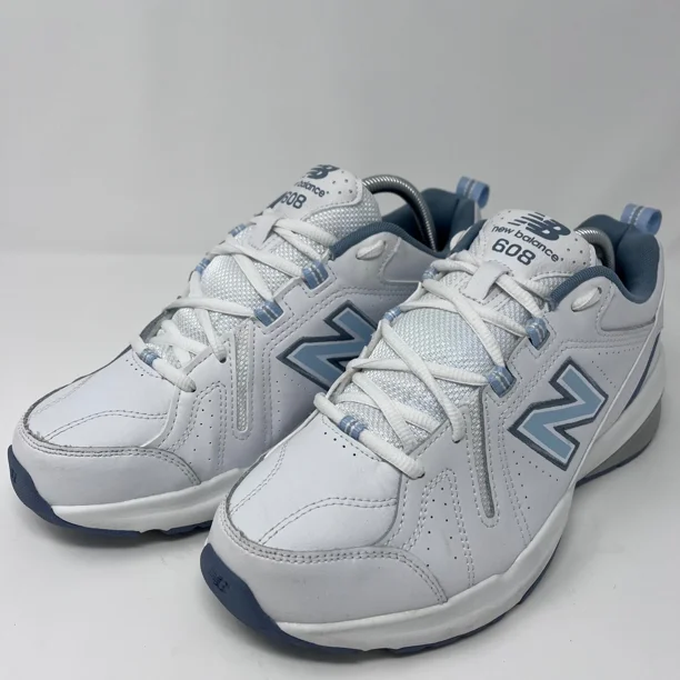 New Balance 608 Training Shoes Comfort Cushioned White Blue Mens 8.5 Womens 10