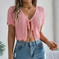 thumbnail image 7 of Summer Lace Up Hollowed Out Short Sleeved Knitted Cardigan Vacation Navel Sun Shirt Thin plus Size Cardigans Sweater Duster Light Weight Sweaters Moth Cardigan Thin Sweater Cardigan Sweater Formal, 7 of 7