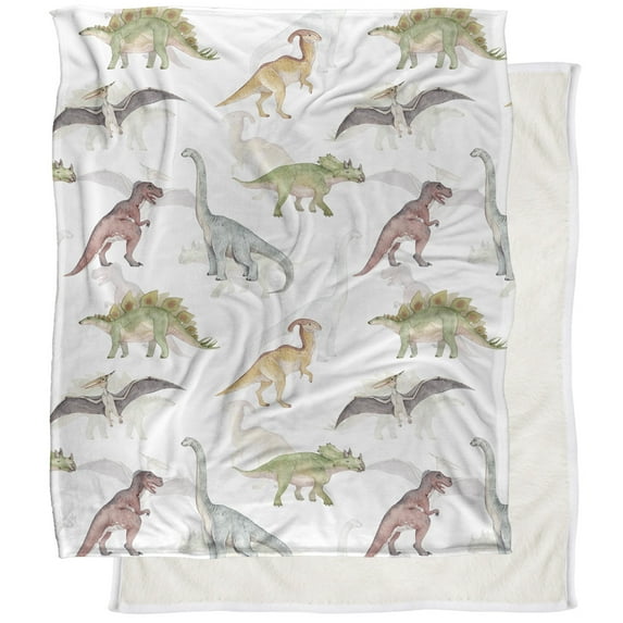 Logovision Watercolor Dino Pattern Silky Touch Sherpa Back Super Soft Throw Blanket