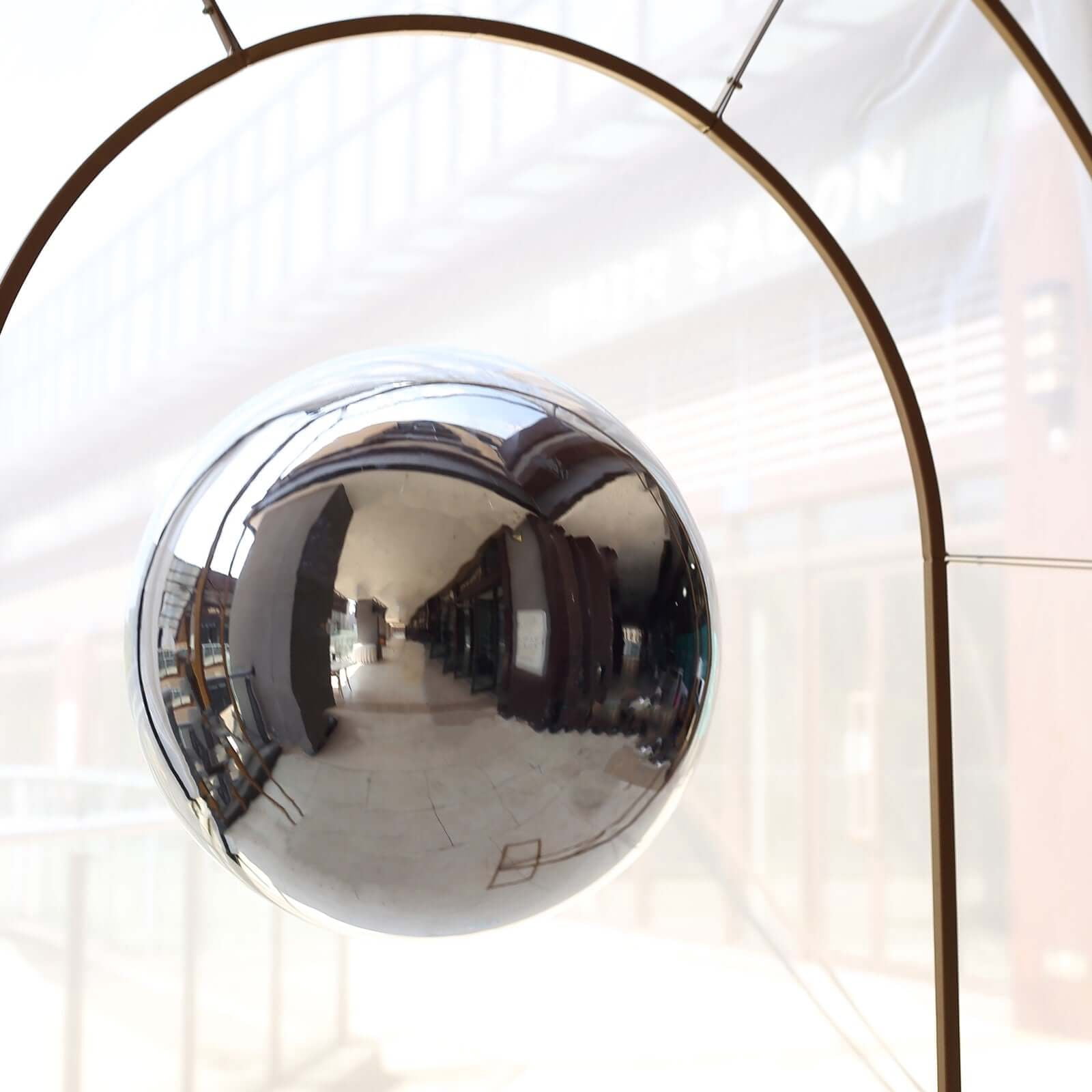 Efavormart Silver Stainless Steel Gazing Globe Mirror Ball, Reflective Shiny Hollow Garden Spheres - 16"