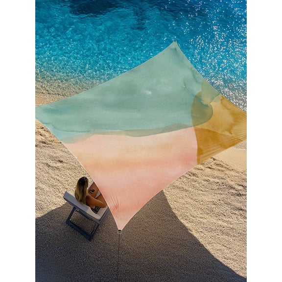 Outdoor Sun Shade Sail 12'x16', Summer Beach Patio Beach Shade Canopy Cloth Waterproof, Ocean Teal Pink Yellow Graident TearResistant & UV Protection Sun Sail for Backyard Garden Deck